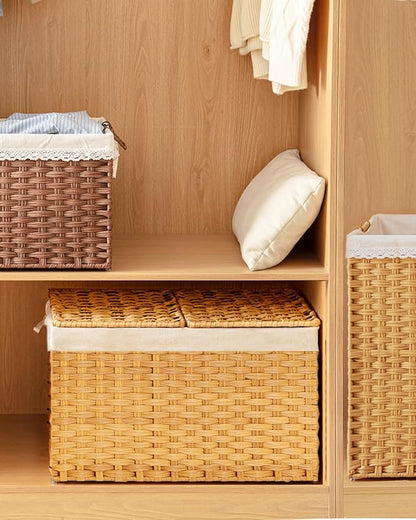 SETVSON Storage Basket with Lid, 2-Lid PE Rattan Storage Bin, Natural | 160L - Image 7