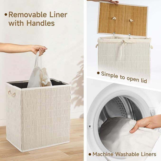 Laundry Hamper with Lid, 39.6 Gallon Large Laundry Basket 2 Removable Liner Bags - Image 7