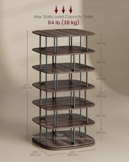 VASAGLE 7-Tier Shoe Rack, Rotating Shoe Rack Tower, Shoe Closet Organizer - Image 2