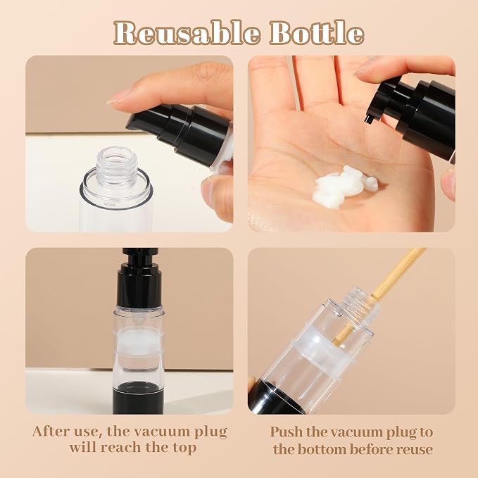 1oz 30ml Airless Pump Bottles, Refillable Leak Proof Travel Pump Bottle - Image 6
