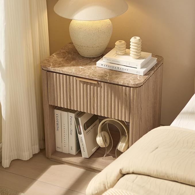 Fluted Nightstand Set of 2, Bedside Table - Image 2
