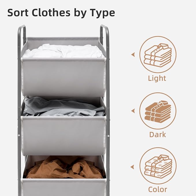 STORAGE MANIAC 120 Liters Vertical Rolling Laundry Hamper, 3 Section Laundry - Image 5