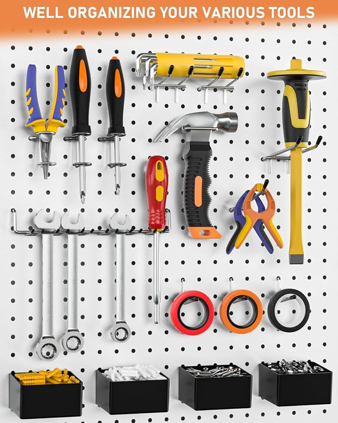 INCLY 170PCS 1/4 Inch Pegboard Hooks Kit, Extra Thick Heavy Duty Peg Board - Image 6
