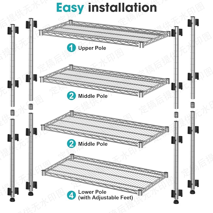 4- Shelf Storage Shelves Metal Shelving Unit Adjustable 4 Tier Wire Shelving - Image 7