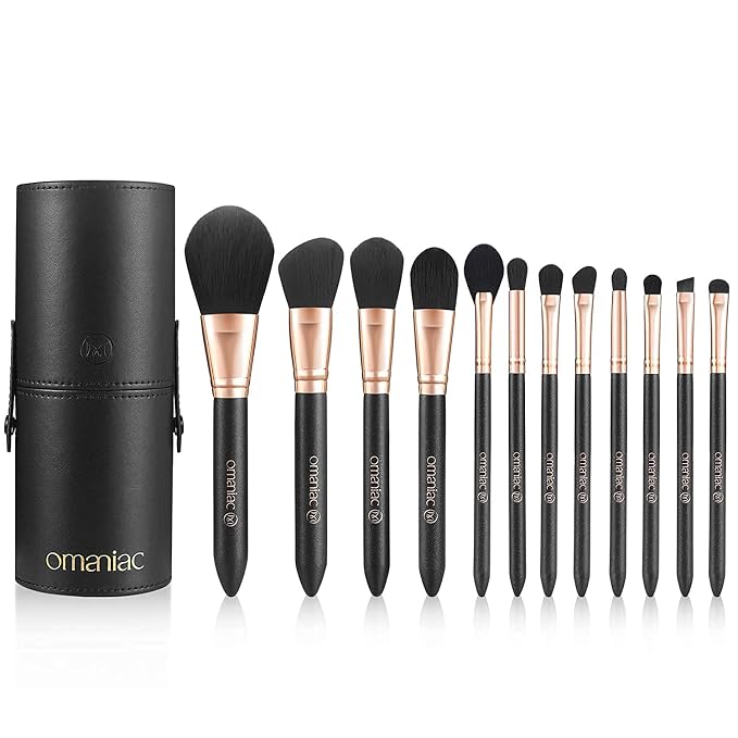OMANIAC Makeup Brush Set Professional, 12 Pearlescent Wood Handle Makeup Brushes - Image 8