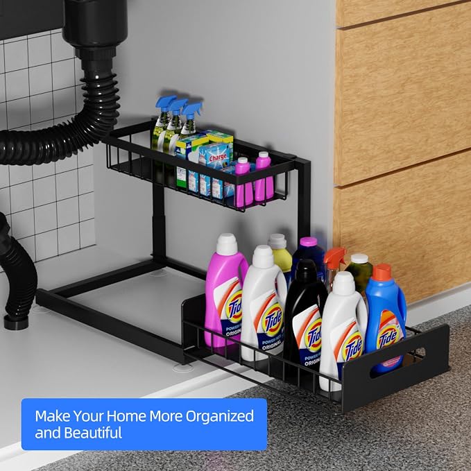2-Tier Under Sink Slide Out Organizer, 2 Pack Pull Out Cabinet Storage Shelf - Image 5
