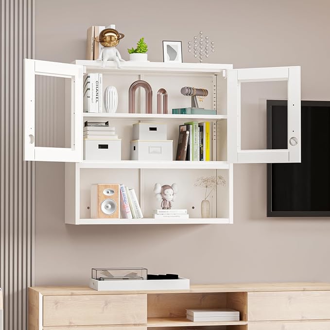 VINGLI Metal Wall Cabinet with Locking Glass Doors & Magnetic LED Sensor Light - Image 2