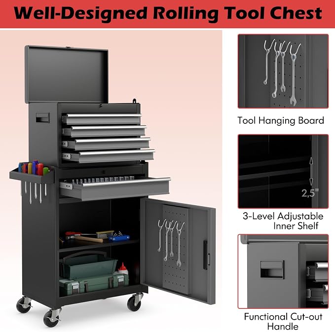 Goplus Tool Chest, 5-Drawer Rolling Cabinet - Image 6