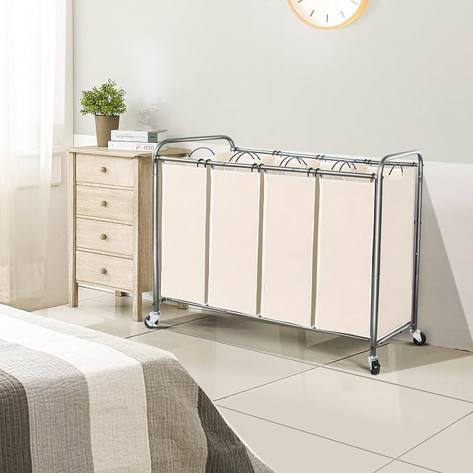 STO STO Laundry Sorter 4 Section, 4 Bag Laundry Hamper, Rolling Laundry Cart - Image 2