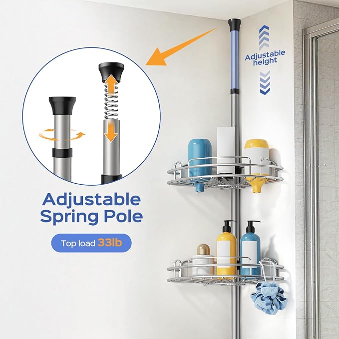 HAMITOR Shower Caddy Tension Pole: 4-Tier Corner Rustproof Bathroom Organizer - Image 4
