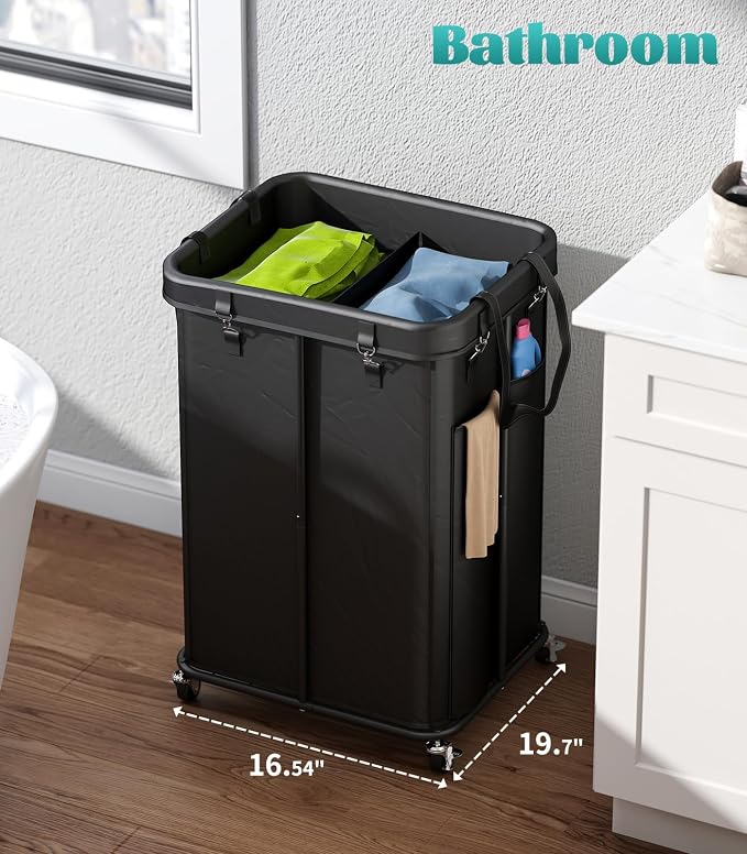 Laundry Hamper with Wheels, Rolling Laundry Basket with Metal Frame and - Image 6