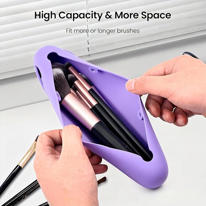 Magnetic Silicone Makeup Brush Holder – Portable Cosmetic Brush Organizer Case - Image 2