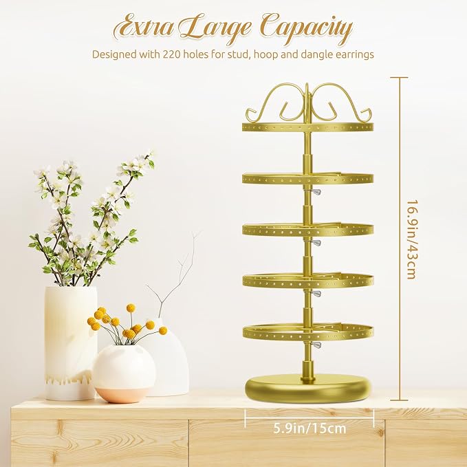 MODOWEY Rotating Earring Holder Organizer Display, 5 Tiers Metal Tree, - Image 3