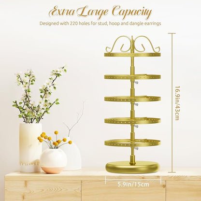 MODOWEY Rotating Earring Holder Organizer Display, 5 Tiers Metal Tree, - Image 3