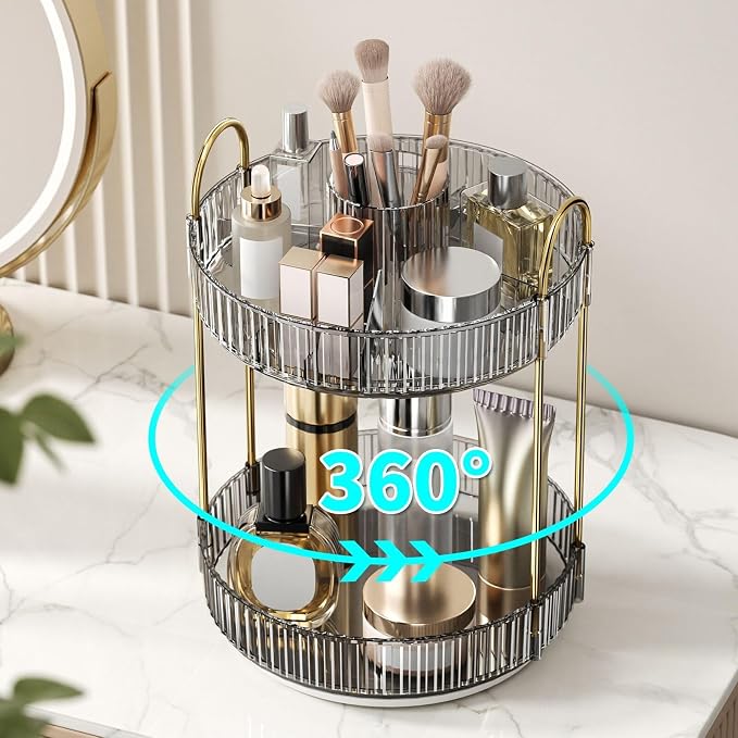 360° Rotating Makeup Organizer, Large-Capacity Skincare Make Up Storage 2 Tier - Image 5