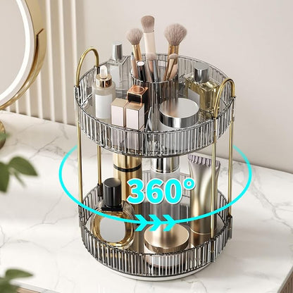 360° Rotating Makeup Organizer, Large-Capacity Skincare Make Up Storage 2 Tier - Image 5