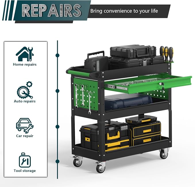 3 Tier Rolling Tool Cart on Wheels - Image 3