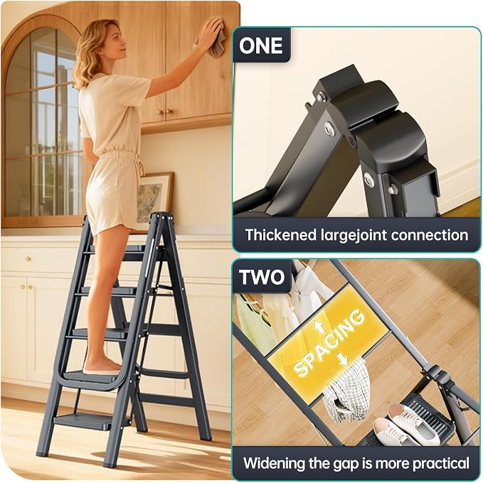 Multi-Functional 5 Step Ladder Used as Clothes Drying Rack, Sturdy Carbon Steel - Image 4