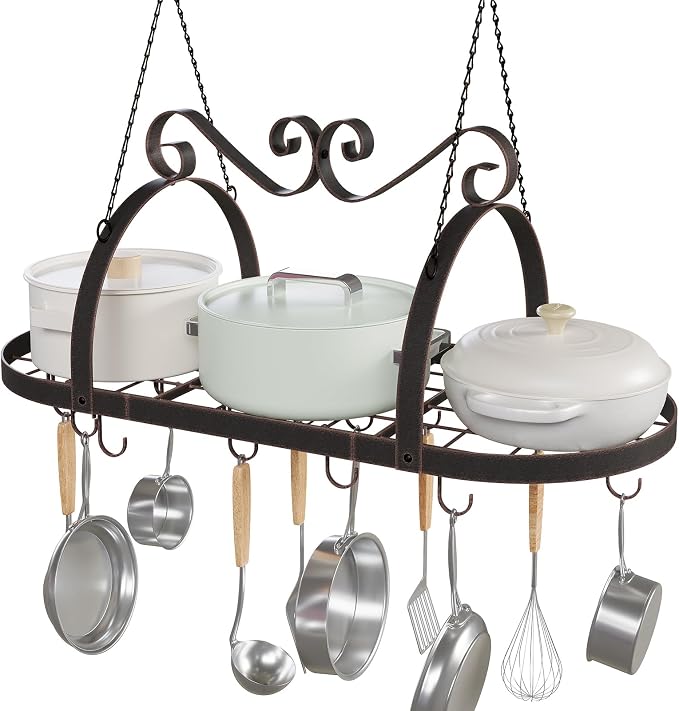 Hanging Pot Rack Ceiling Mount, Oval Pot and Pan Storage Rack, Decorative by TICKCACY-EnrichYourLife