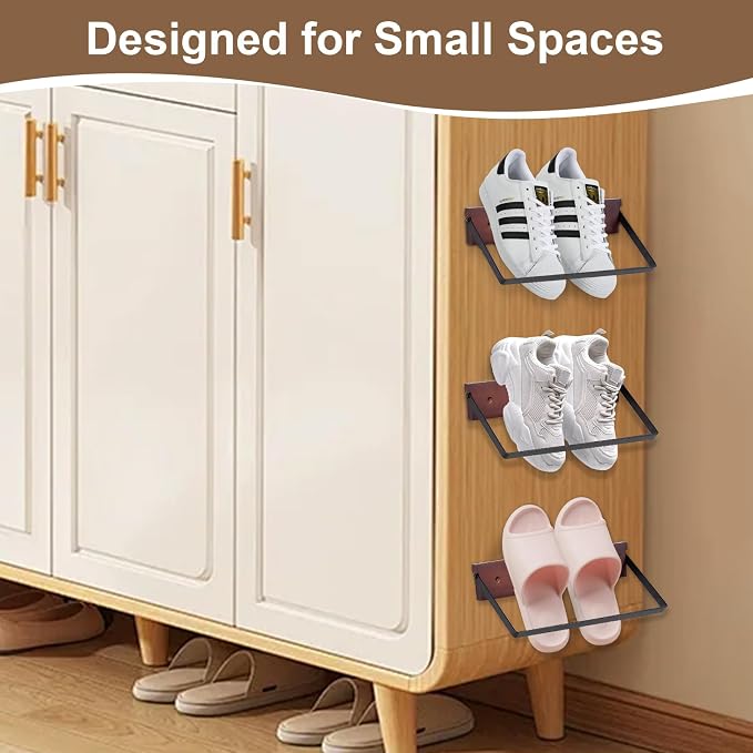 2-Pack Wall Mounted Shoe Rack, Wooden & Metal Foldable Shoe Rack - Image 6
