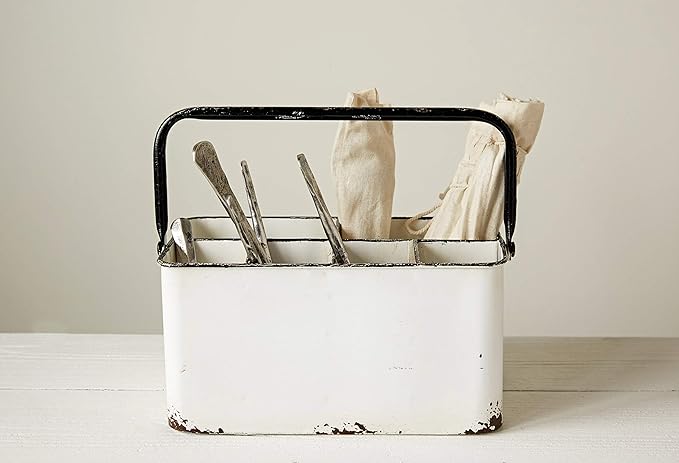 Creative Co-Op Distressed White Metal Caddy - Image 4