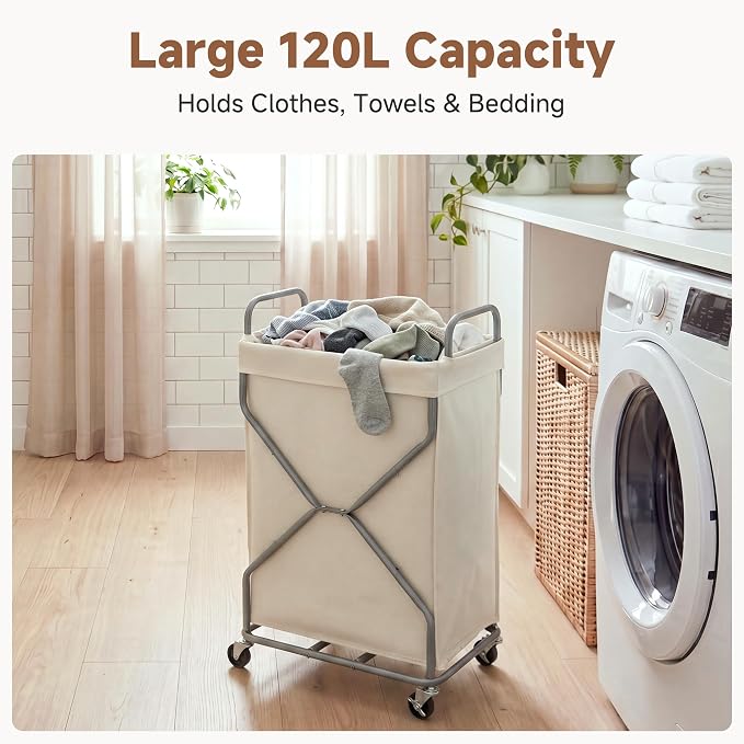 StorageWorks Laundry Basket, Rolling Hamper - Image 4