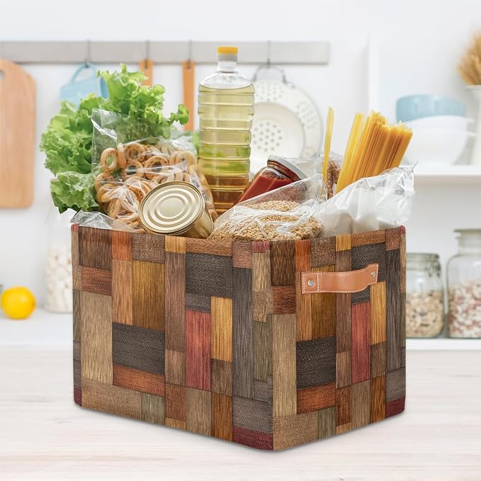 Pardick Wood Retro Basket Storage Bins Large Fabric Toys Storage Cube Box - Image 7