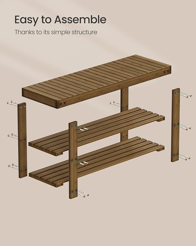 SONGMICS Shoe Rack Bench, 3-Tier Bamboo Shoe Storage Organizer, Entryway Bench - Image 6