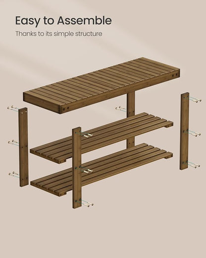 SONGMICS Shoe Rack Bench, 3-Tier Bamboo Shoe Storage Organizer, Entryway Bench - Image 6