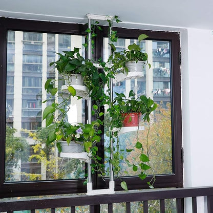 BAOYOUNI Indoor Window Plant Stand Metal Double Pole Storage Shelf Flower Pot - Image 4