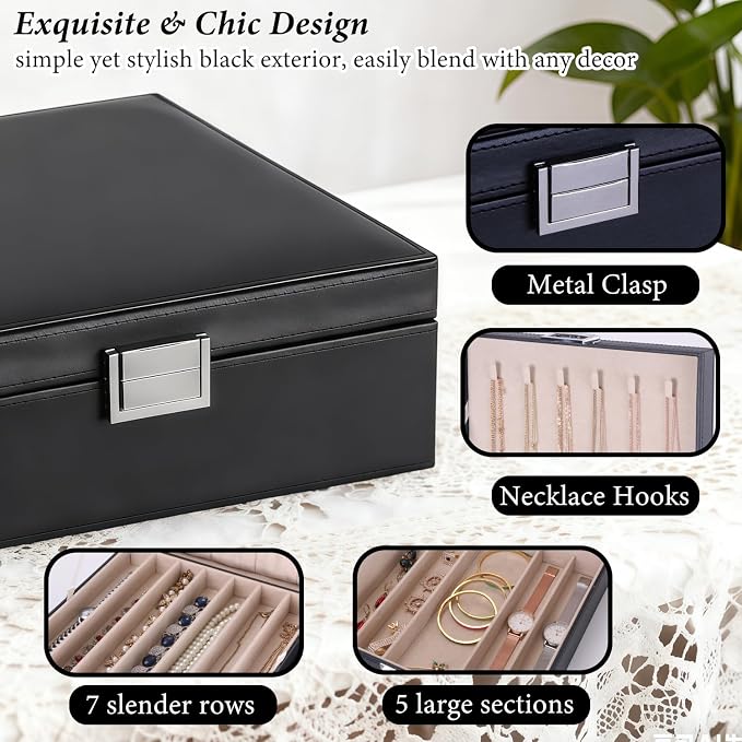 BEWISHOME Jewelry Box Organizer, 2-Layer Necklace Organizer Box, Modern Style - Image 6