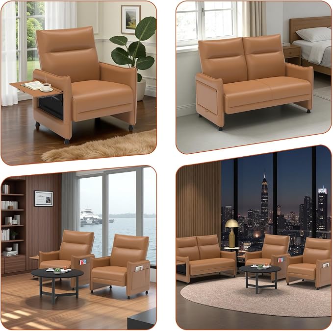 3-Piece Living Room Sofa Set, Faux Leather Loveseat & Accent Chairs Set of 2 - Image 9