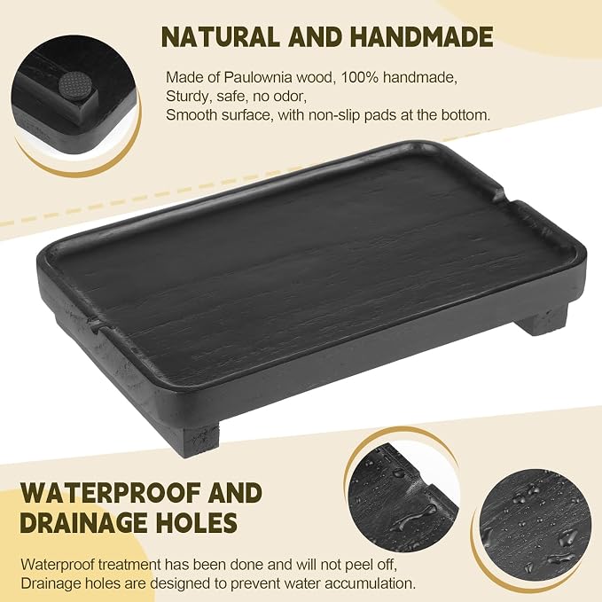 Wood Riser Small Decorative Tray Sink Soap Dish, Vanity Tray Pedestal Stand 9 x - Image 5