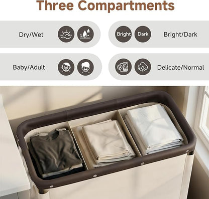 StorageWorks 3 Section Laundry Hamper, Rolling Laundry Cart - Image 2