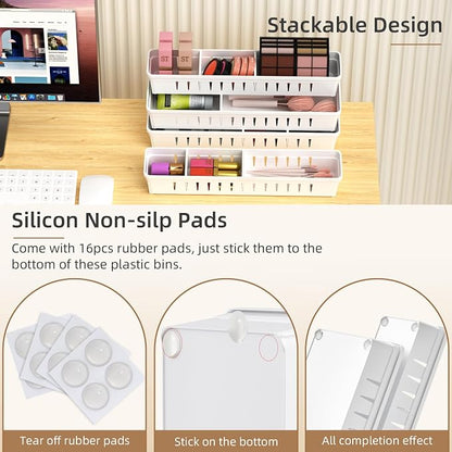 Desk Drawer Organizer Tray 4 PCS Plastic Office Drawer Organizer Bins Junk - Image 5