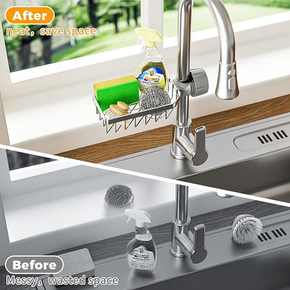 LONIN Sponge Holder Over Faucet Kitchen Sink Caddy Organizer, Stainless Steel - Image 2