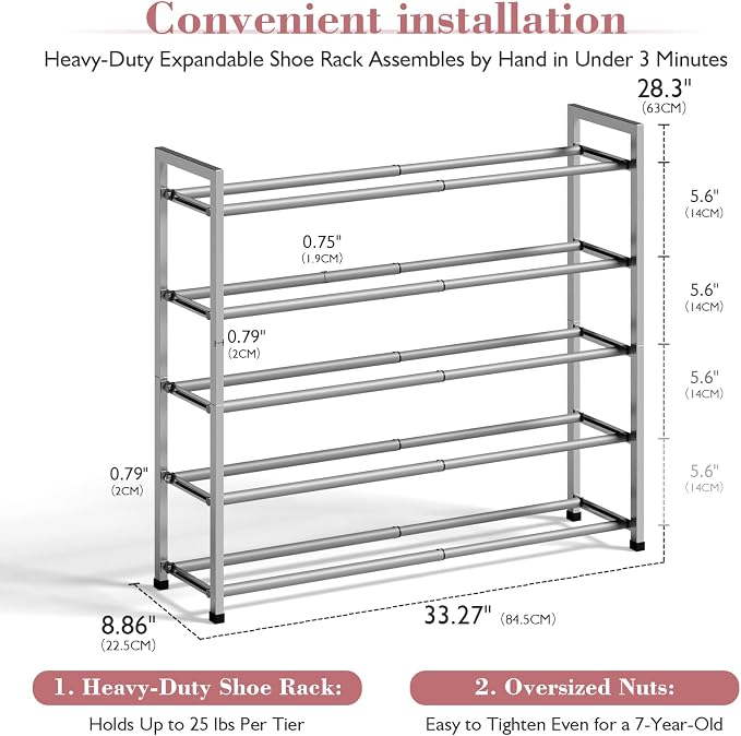 Bumusty 5-Tier Expandable Shoe Rack - Image 3