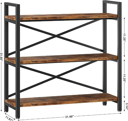 3 Tier Bookshelf 31.49" Width, Wood and Metal Etagere Bookcase, Vintage - Image 3