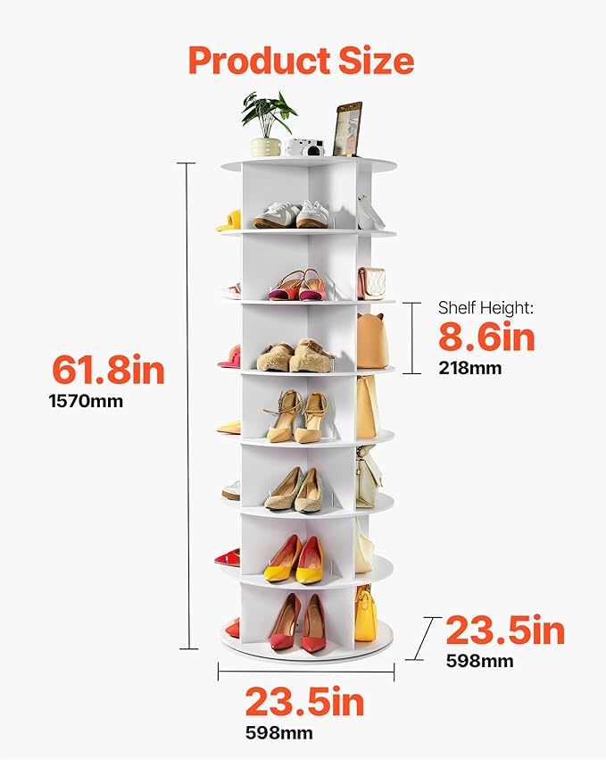 VEVOR 6 Tiers Rotating Shoe Rack Tower, 360° Spinning Shoe Rack, Revolving - Image 3