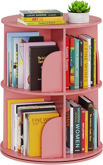 SpaceAid 2 Tier Rotating Bookshelf Tower, Spinning Bookcase Lazy Susan by SpaceAid