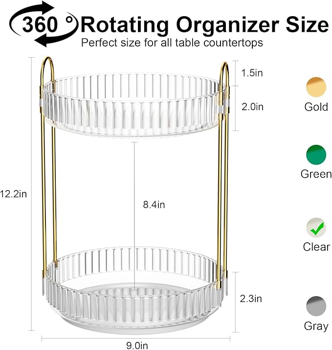 GTI 360°Rotating Makeup Organizer, 2 Tier Bathroom Counter Organizer, Large - Image 2