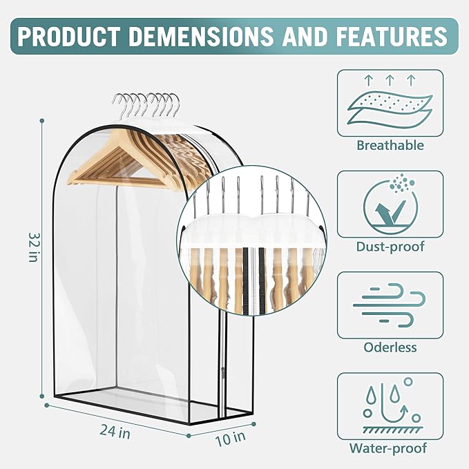 Liuoud Clear Garment Bag for Hanging Clothes 10” Gusseted, 32” Suit Bags for - Image 5