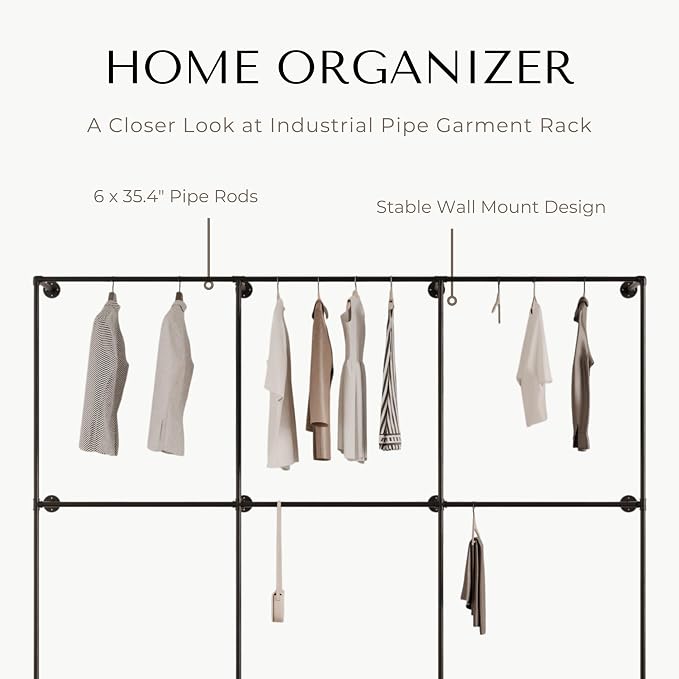 Industrial Pipe Clothing Rack, Heavy Duty Wall Mounted Clothes Rack, Retail - Image 3
