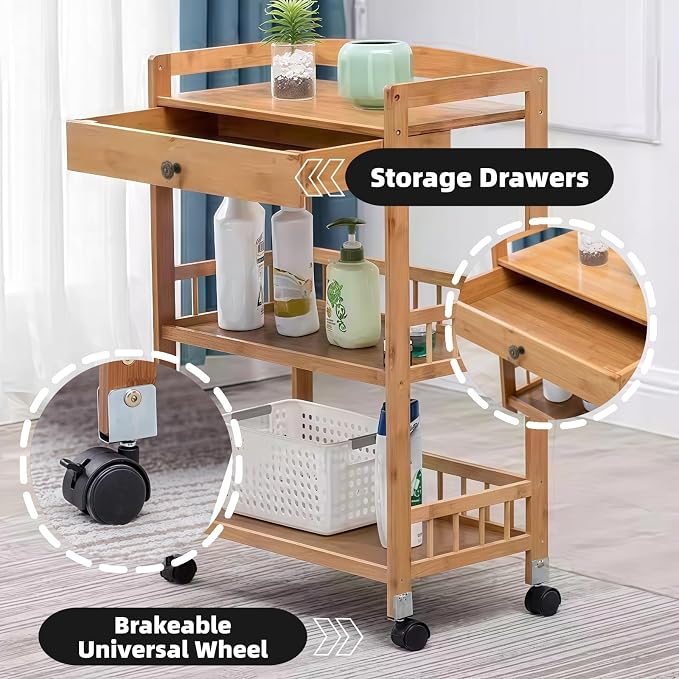 Kitchen Carts on Wheels with Storage, Rolling Storage Cart with Handles - Image 2