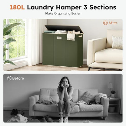 SOLEDI 180L 3-Section Laundry Hamper - Image 6