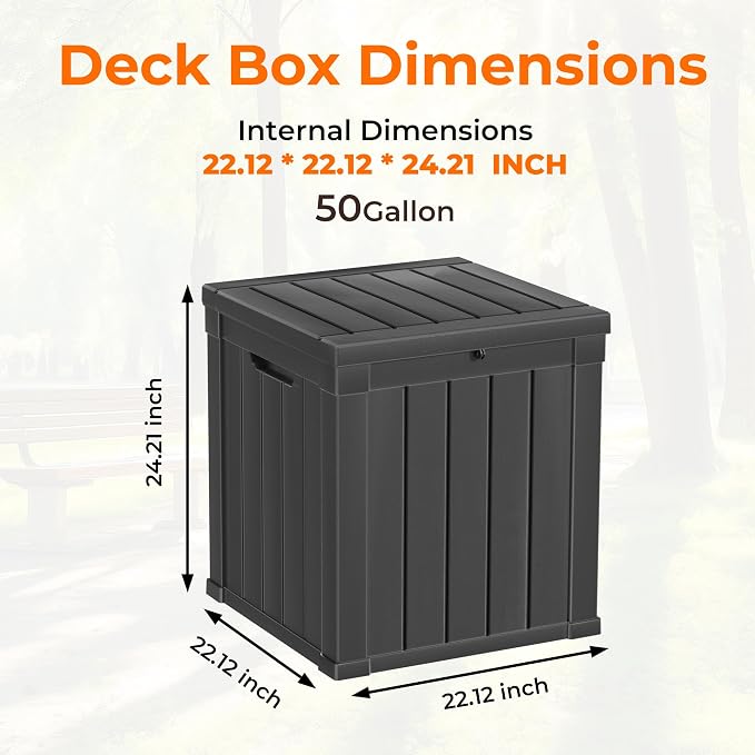 50 Gallon Deck Box, Resin Outdoor Indoor Waterproof Storage Box, Lockable - Image 2