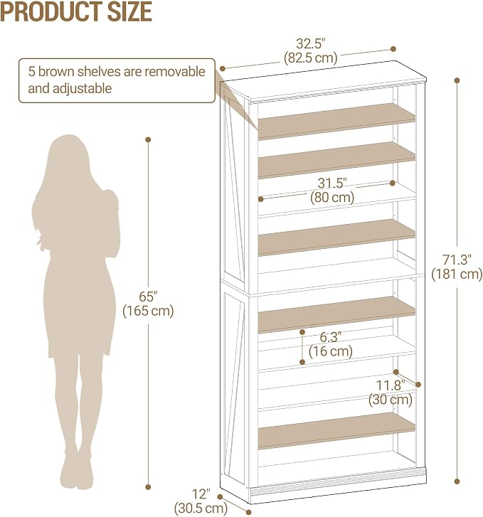 Hzuaneri Shoe Storage Cabinet, 10 Tiers Farmhouse Tall Shoe Cubby Organizer | - Image 2