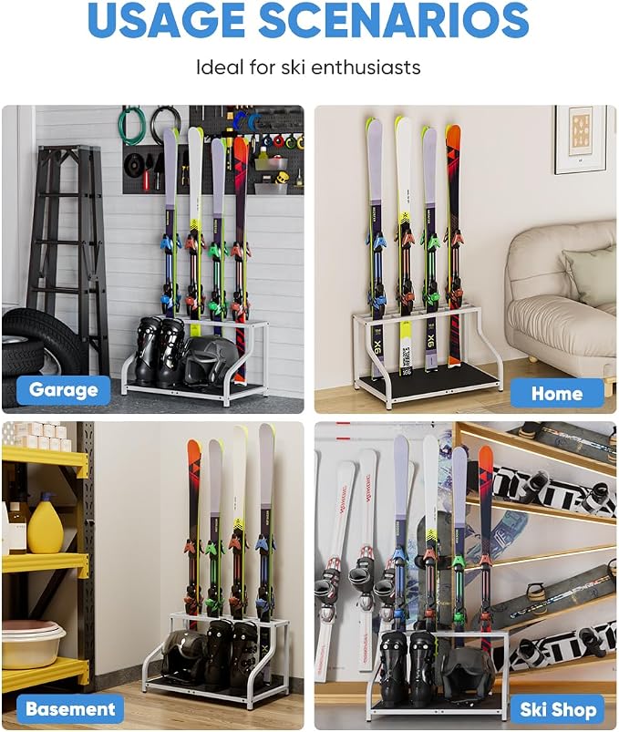 Ski Storage Rack for Garage — Freestanding Ski Holder for 4 Pair Skis, Indoor - Image 7