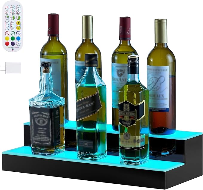 VEVOR LED Lighted Liquor Bottle Display, 2 Tiers 20 Inches Whiskey Rack - Image 9