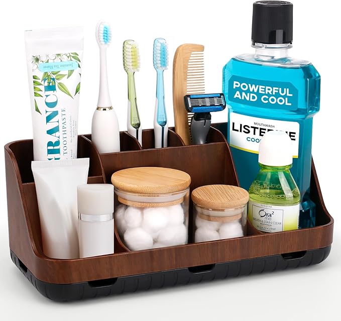 Wood Toothbrush Holders for Bathrooms Countertop Organizer by GFWARE